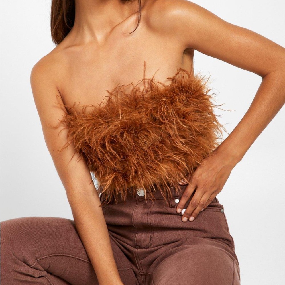 Boohoo US feather crop top